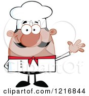 Clipart Of A Cartoon Happy Waving African American Chef With A Mustache Royalty Free Vector Illustration
