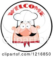 Clipart Of A Cartoon Happy Chef With A Mustache In A Welcome Circle Royalty Free Vector Illustration