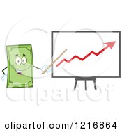Poster, Art Print Of Happy Dollar Bill Mascot Pointing To A Profit Chart