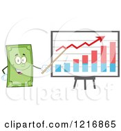 Poster, Art Print Of Happy Dollar Bill Mascot Pointing To A Growth Graph