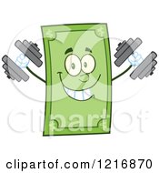 Poster, Art Print Of Happy Dollar Bill Mascot Working Out With Dumbbells