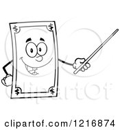 Poster, Art Print Of Outlined Happy Dollar Bill Mascot Using A Pointer Stick