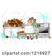Clipart Of A Happy Chubby Woman Canning Fruit Royalty Free Illustration