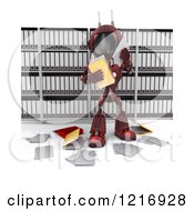 Poster, Art Print Of 3d Red Android Robot Reading Documents
