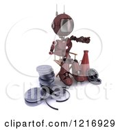 Poster, Art Print Of 3d Red Android Robot Movie Director Working