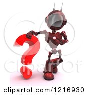 Poster, Art Print Of 3d Red Android Robot With A Question Mark