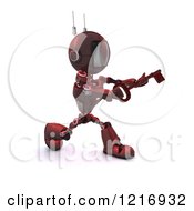 Poster, Art Print Of 3d Red Android Robot With A Skeleton Key