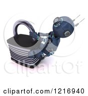 Clipart Of A 3d Blue Android Robot Pulling On A Padlock Royalty Free Illustration