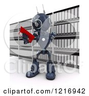 Poster, Art Print Of 3d Blue Android Robot Reading Files