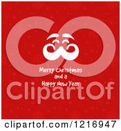 Clipart Of A Merry Christmas And A Happy New Year Greeting With A Santa Face On Red Snowflakes Royalty Free Vector Illustration