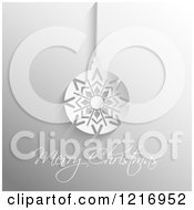 Clipart Of A Merry Christmas Greeting With A Suspended Snowflake Bauble In Grayscale Royalty Free Vector Illustration