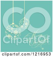 Clipart Of A Merry Christmas Greeting With Suspended Snowflake Baubles Over Turquoise Royalty Free Vector Illustration