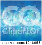 Poster, Art Print Of Blue Background With Flares Snowflakes And Stars