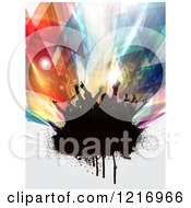 Poster, Art Print Of Silhouetted Dancing Crowd On Grunge Over Abstract Lights
