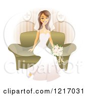 Poster, Art Print Of Happy Brunette Bride Sitting On A Couch