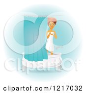 Clipart Of A Surprised Woman Wearing A Towel In A Shower Royalty Free Vector Illustration