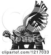 Poster, Art Print Of Woodcut Winged Tortoise In Black And White