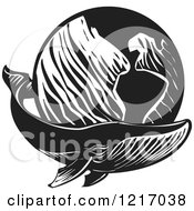 Poster, Art Print Of Woodcut Whale With A Globe In Black And White