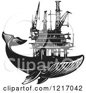 Woodcut Whale With An Oil Rig In Black And White