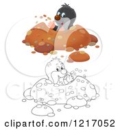 Poster, Art Print Of Cute Outlined And Colored Gopher Digging A Hole In A Meadow