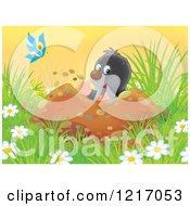 Clipart Of A Cute Gopher Digging A Hole In A Meadow Royalty Free Illustration