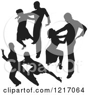 Clipart Of Black Silhouetted Latin Dance Couples 4 Royalty Free Vector Illustration