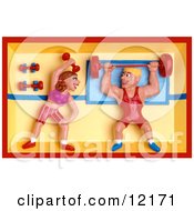 Clay Sculpture Clipart Couple Working Out And Bodybuilding In A Gym Royalty Free 3d Illustration