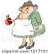 Clipart Of A Chubby Woman Holding An Apple And A Peeling Knife Royalty Free Vector Illustration