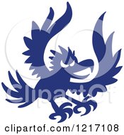 Clipart Of A Blue Silhouetted Bad Eagle Royalty Free Vector Illustration