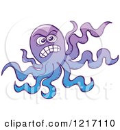 Clipart Of A Purple And Blue Angry Octopus Royalty Free Vector Illustration by Zooco