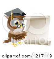 Professor Owl With Glasses And Graduation Cap Pointing To A Scroll