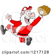 Poster, Art Print Of Sporty Santa Baseball Player Catching