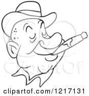 Poster, Art Print Of Outlined Happy Man Wearing A Derby Hat And Smoking A Cigar