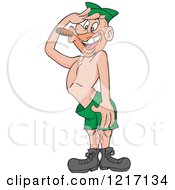 Clipart Of A Male Soldier In Shorts Saluting With A Cigar In His Mouth Royalty Free Vector Illustration by LaffToon