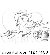 Poster, Art Print Of Outlined Man Wearing A Derby Hat Smoking A Cigar Holding A Beer And A Pool Cue Stick