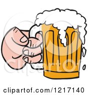 Poster, Art Print Of Hand Holding A Mug Of Beer With Froth Spilling Over