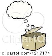 Cartoon Of A Cardboard Box Thinking Royalty Free Vector Illustration