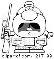 Clipart Of A Black And White Scared Hunter Man Royalty Free Vector Illustration