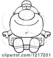 Clipart Of A Black And White Happy Sitting Hunter Man Royalty Free Vector Illustration