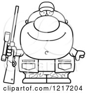Clipart Of A Black And White Happy Hunter Man Royalty Free Vector Illustration