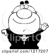 Clipart Of A Black And White Friendly Waving Priest Royalty Free Vector Illustration