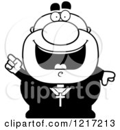 Clipart Of A Black And White Happy Priest With An Idea Royalty Free Vector Illustration