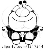 Clipart Of A Black And White Happy Sitting Priest Royalty Free Vector Illustration