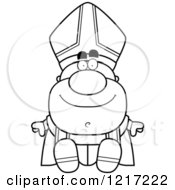 Clipart Of A Black And White Happy Sitting Pope Royalty Free Vector Illustration