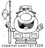 Clipart Of A Black And White Fisherman With An Idea Royalty Free Vector Illustration