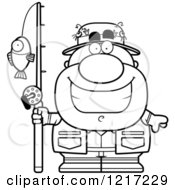 Clipart Of A Black And White Happy Grinning Fisherman Royalty Free Vector Illustration