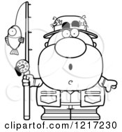 Clipart Of A Black And White Surprised Fisherman Royalty Free Vector Illustration