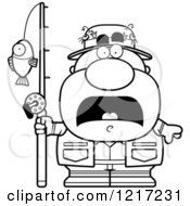 Clipart Of A Black And White Scared Fisherman Royalty Free Vector Illustration