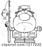Clipart Of A Black And White Mad Fisherman Royalty Free Vector Illustration