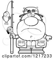 Clipart Of A Black And White Depressed Fisherman Royalty Free Vector Illustration